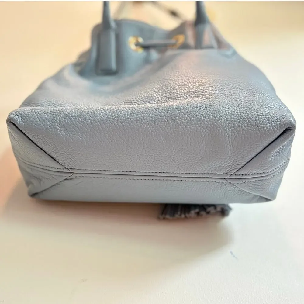 Michael Kors Camden Medium Drawstring Satchel Powder Blue Pebbled Leather Bag
